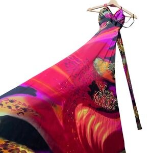 Vintage B. Darlin‎ Women's Maxi dress beaded waist backless 7/8 Med strap belted